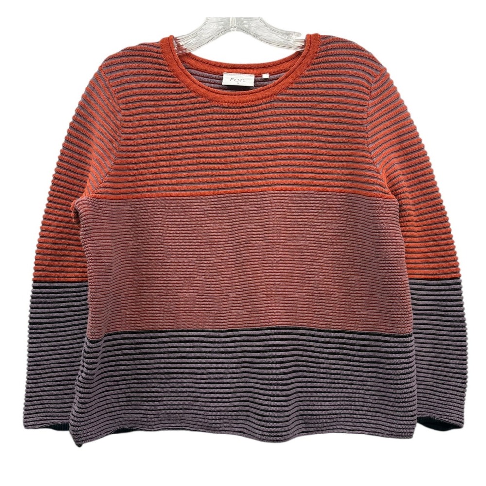 Foil Women's Ribbed‎ Colorblock Sweater Striped Textured Cozy Minimalist M